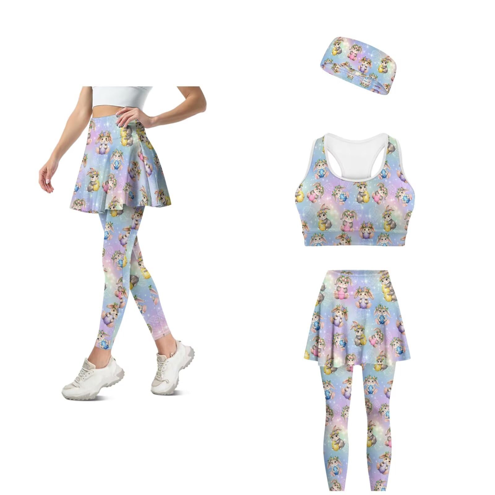 Yoga Sets Matching Workout Sets for Women3 Piecess Skirted Leggings Sport Bra Headband