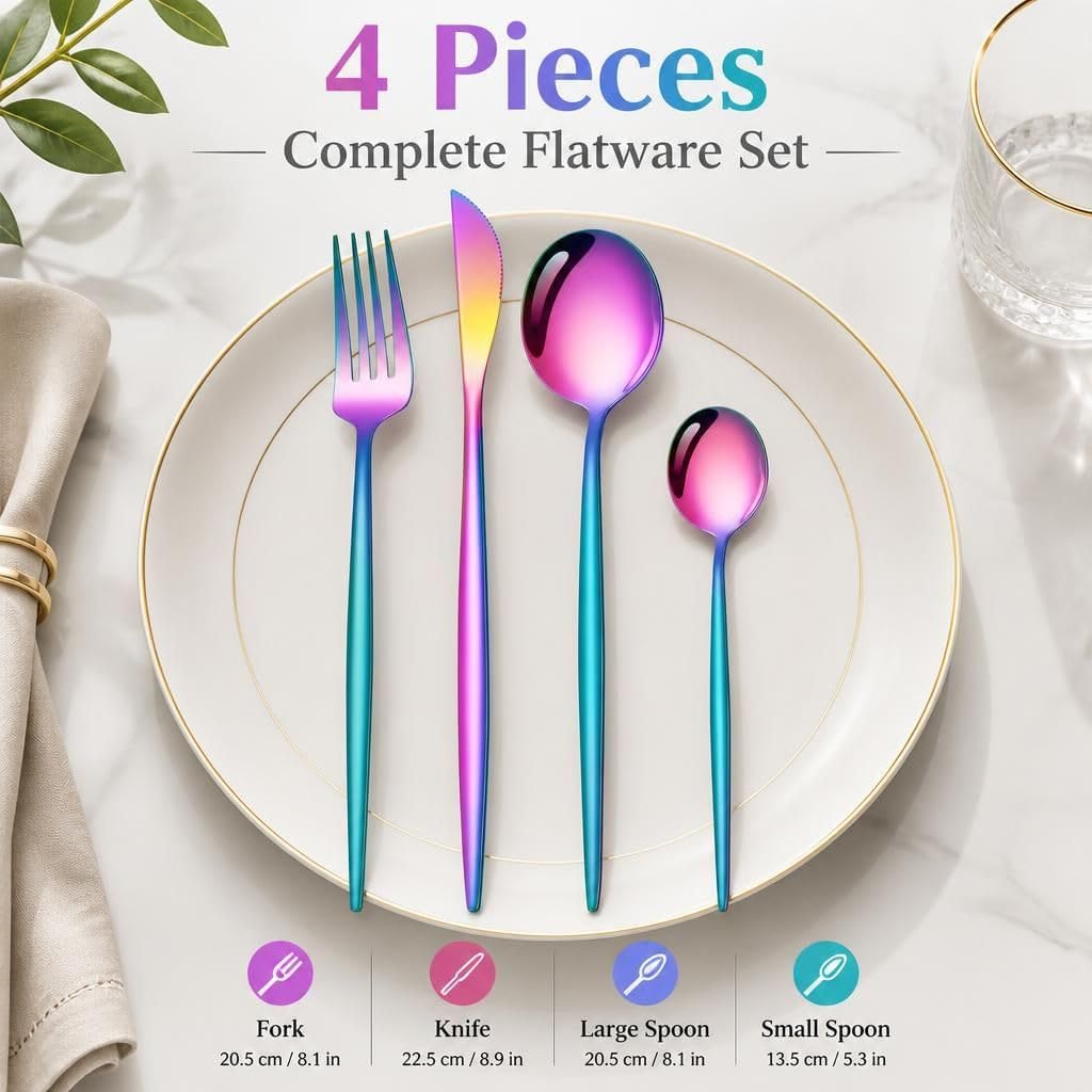 4 Pcs Stainless Steel Silverware Set Cute Elegant Flatware Set Fork Spoon Knife Cutlery Utensils Dining Tableware Eating Set for Home Kitchen Restaurant Hotel Dishwasher Safe, Gold image 3