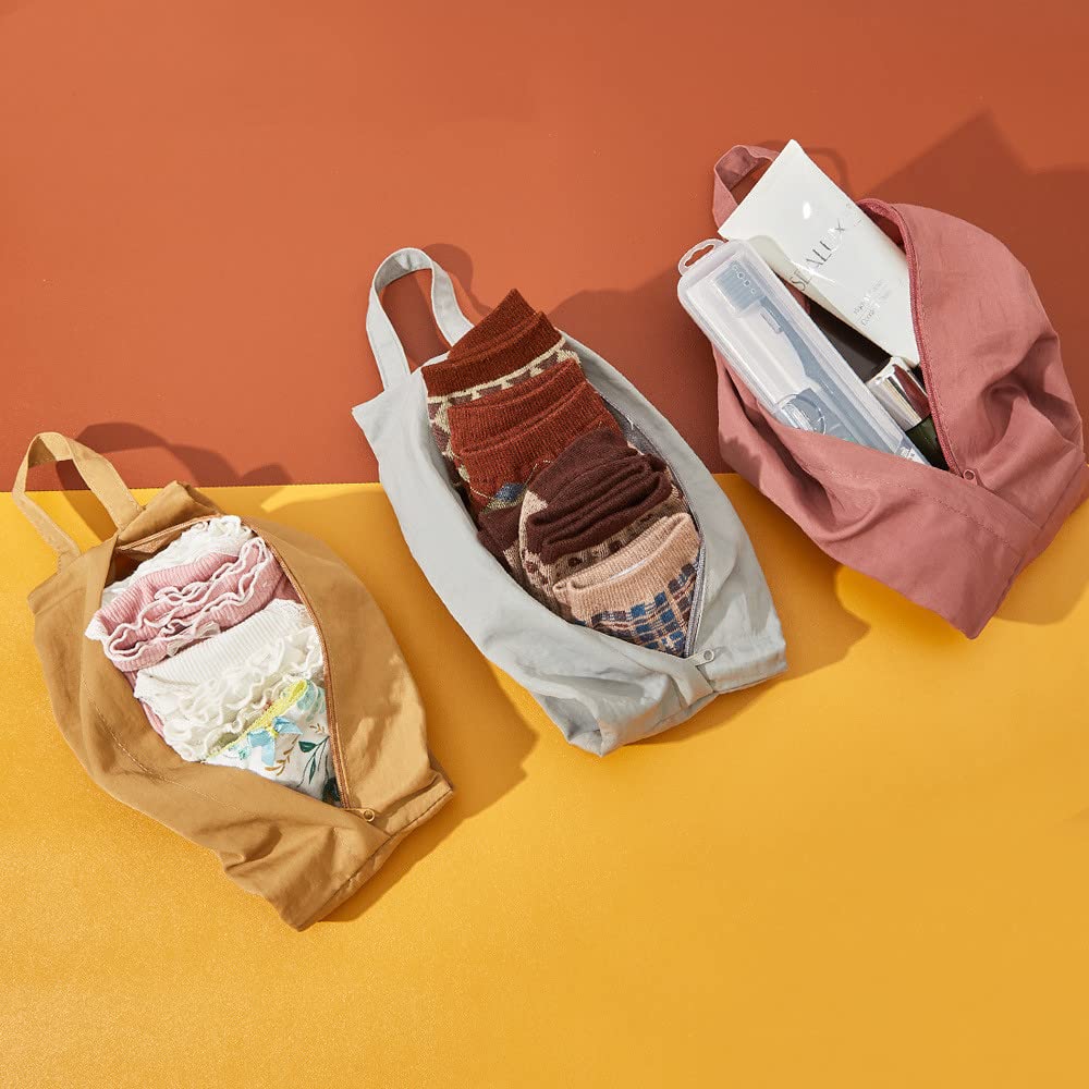 Fycyko Compatibile con borsa per il trucco, semplice tinta unita, in tela, pieghevole, da viaggio, per cosmetici, per donne e ragazze, Marrone, Borsa cosmetica