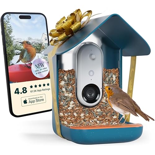 Birdbuddy PRO Non Solar Smart Bird Feeder with Camera - AI Bird Species Identification, 5MP Photos, 2K HD Video Live Stream Camera, Slow-Motion Video, 2.6in Focus - Blue - Non Solar
