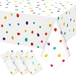 3 Pcs Colorful Painted Dots Tablecloth Disposable Rainbow Cream Polka Do...