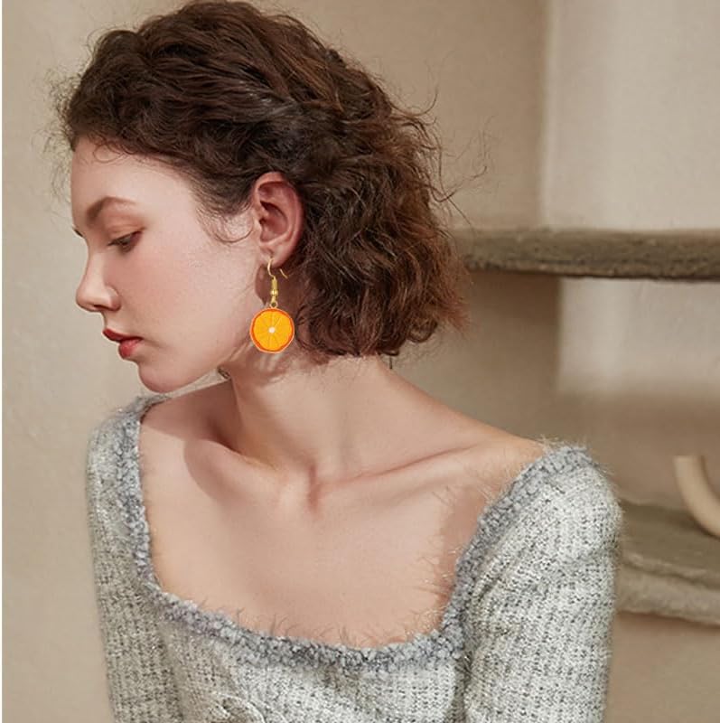 coadipress Delicate Fashion Lemon Earring Necklace for Women Glitter Rhinestone Lemon Stud Earrings Lightweight Fruit Lemon Earrings Necklace Set Trendy Jewelry Gift - Image 3