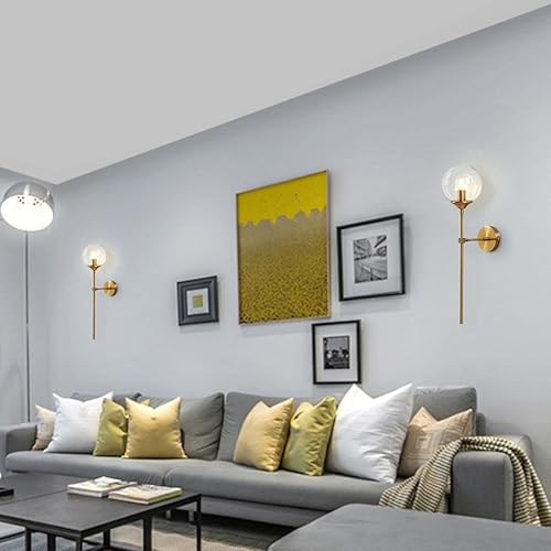 Miniatura 6 de BOKT Juego de 2 apliques de pared con forma de globo de vidrio de burbujas transparente, juego de 2 apliques de pared modernos de latón dorado de