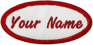 Kamao Custom Oval Name Patch, 2pcs Personalized Embroidered Name tag sew on/Iron on for Clothing, School Bag, Uniform Work Shirt, Black, White