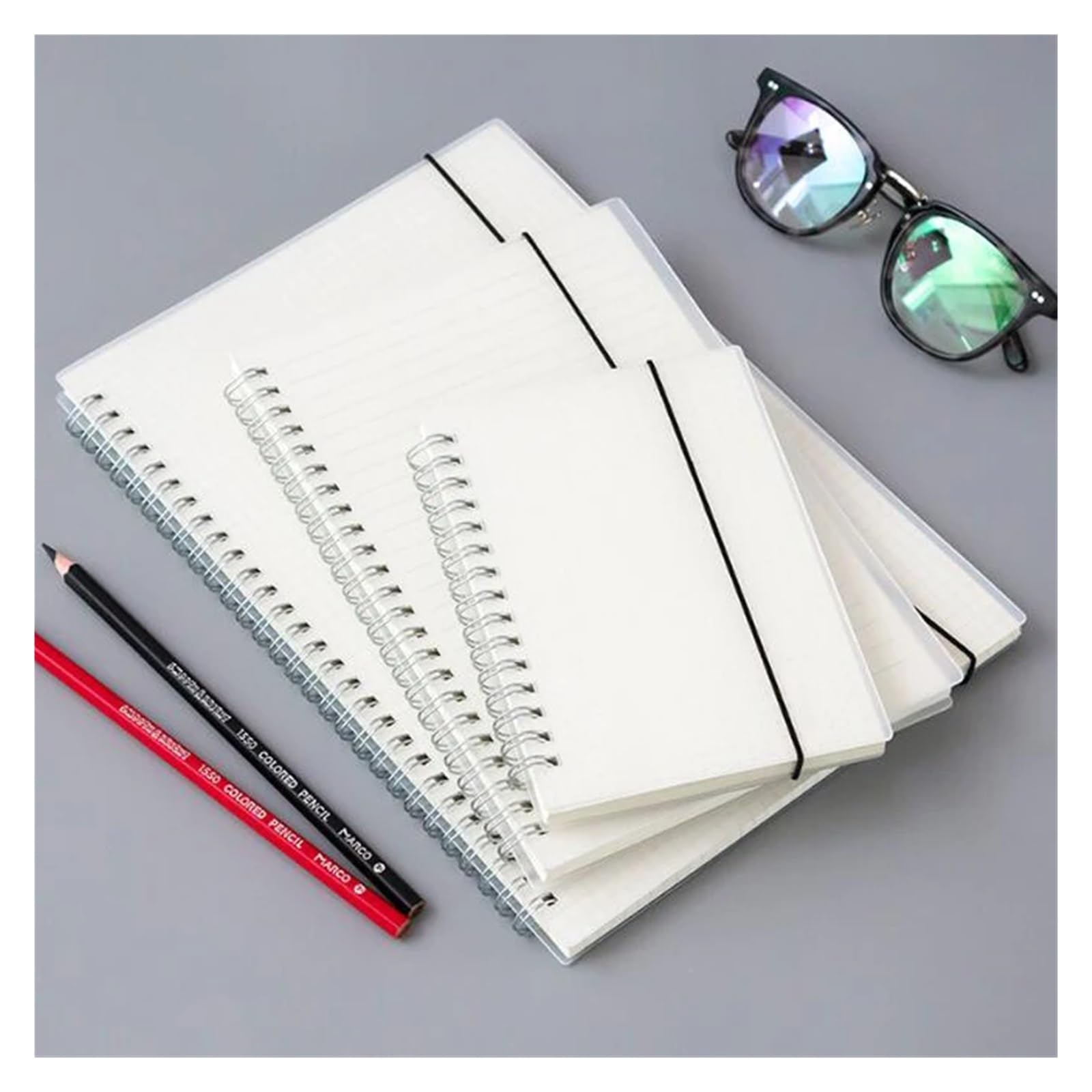 Cuaderno Espiral Cuaderno de notas con correa, libreta, cuaderno, agenda, cuadrícula, puntos, papel blanco transparente, tamaño A4/B5/A5/A6(Grid,A4 21.2x29cm)