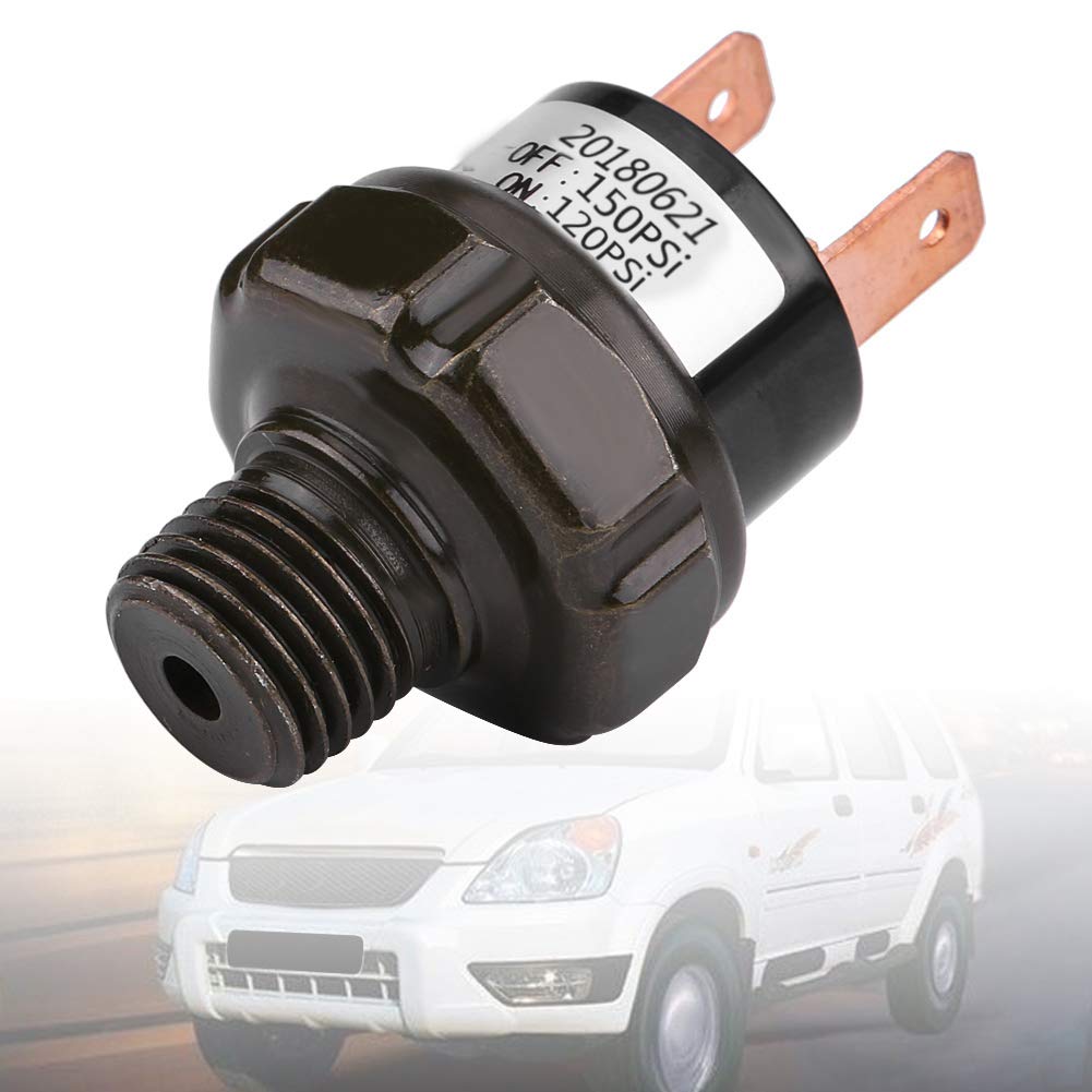 Qiilu 1/4 "interruttore automatico del compressore d'aria dell'automobile NPT 12V interruttore di pressione dell'aria del serbatoio dell'aria (nero)(120-150 PSI)