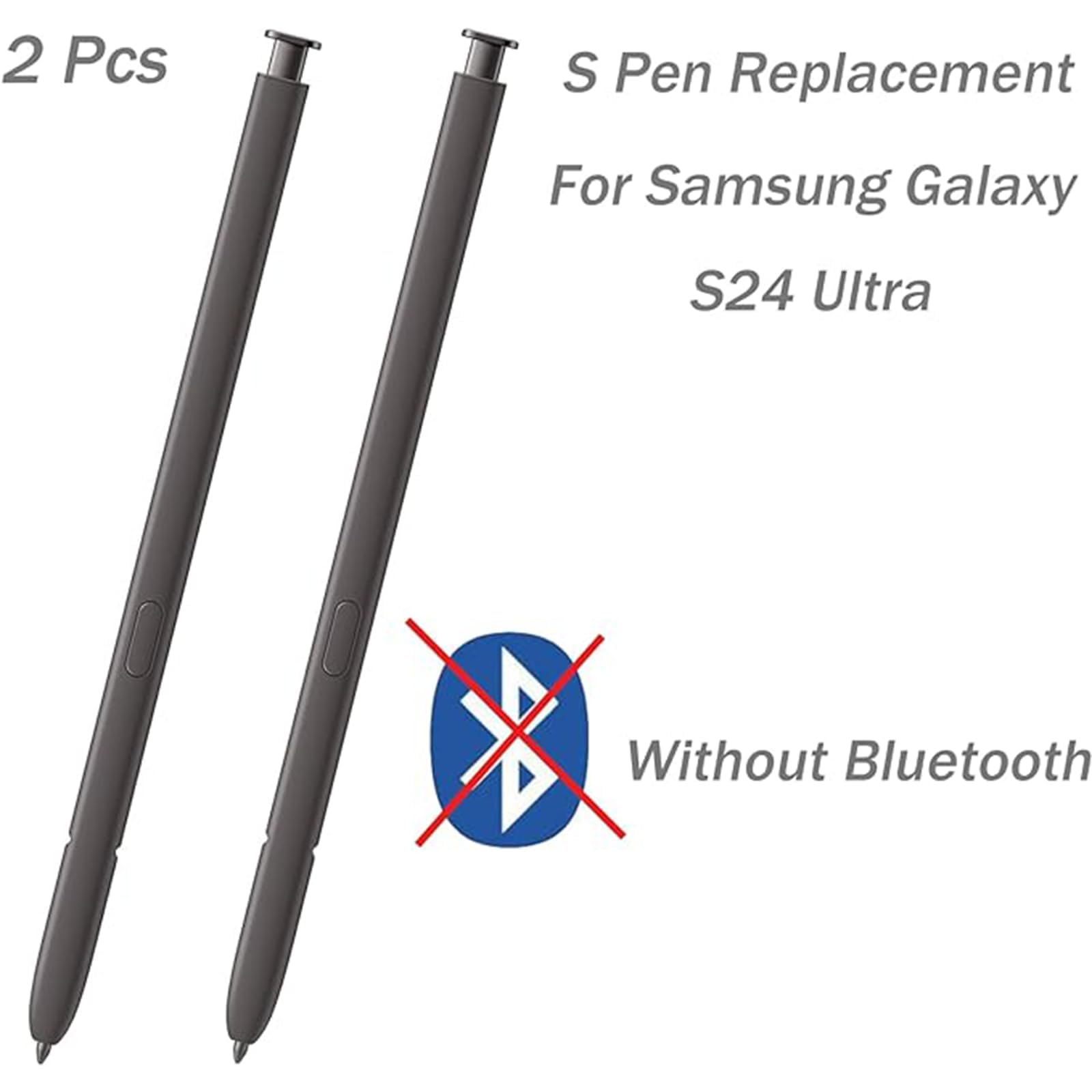 Paquete de 2 lápices Galaxy S24 Ultra S Pen (sin Bluetooth) para 2 bolígrafos Samsung Galaxy S24 Ultra S Pen (Negro)