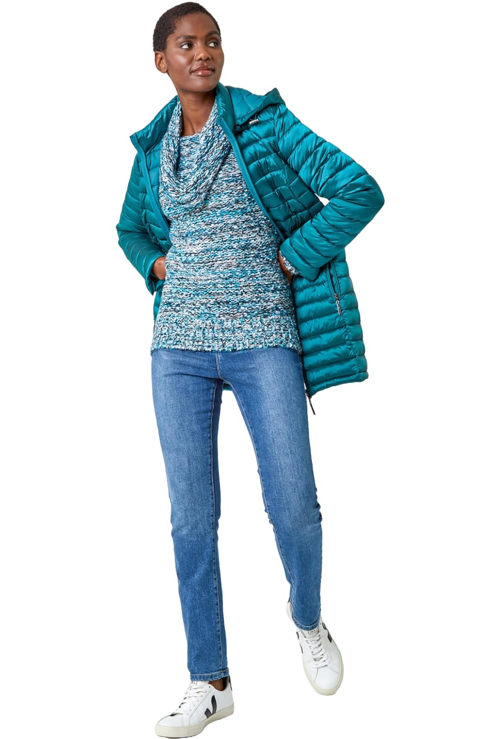 Roman Women's Turquoise Cowl Neck Tape Yarn Jumper In Size 20