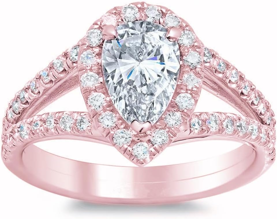 Blocaci Pear Shaped Engagement Rings for Women White Gold 1CT Center Moissanite Teardrop Women's Engagement Rings 925 Sterling Silver 10K 14K 18K Gold Promise Rings