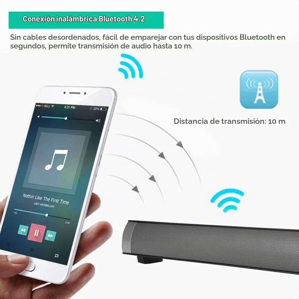 Altavoz de Barra de Sonido Bluetooth, Nuevo Altavoz de Sonido Estéreo Bluetooth S08 con Control Remoto, Reproductor de Audio de Subwoofer Estéreo Inalámbrico para TV en el Hogar/PC/Computadora Portáti