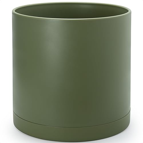 Miniatura 90 de D'vine Dev Macetas de plástico de 10 pulgadas para macetas de plantas con agujero de drenaje y platillos sin costuras, color negro, 74-X-B-2 Mate