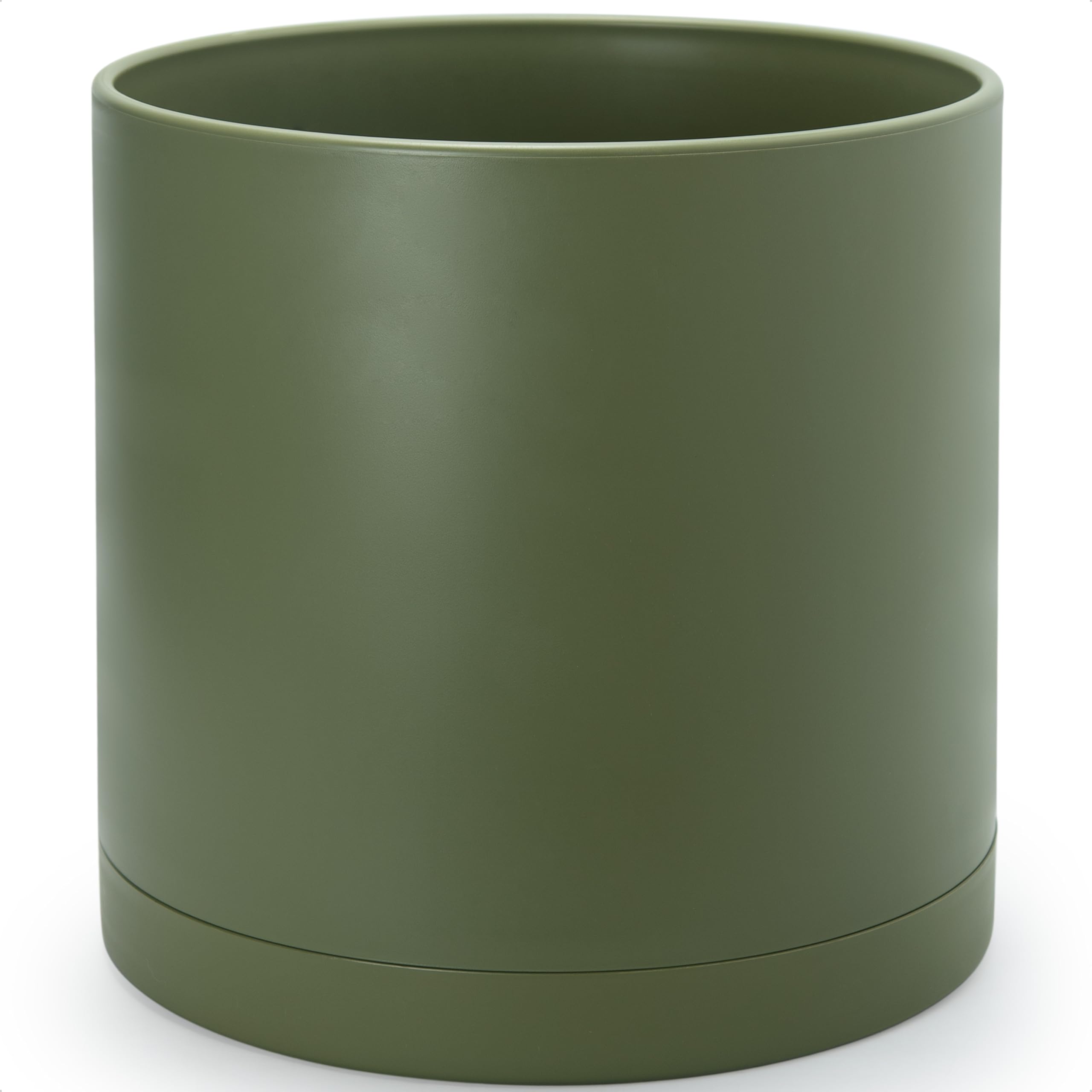 D'vine Dev 16 Inch Plastic Planter Pots for Plant Pot with Drainage Hole and Seamless Saucers, Olive, 74-X-I-5 โ image 1