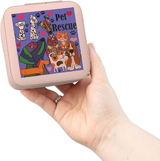 3dRose Funny Rescue Dogs and Cats Abstract Original Art Jewelry Travel Case Pink