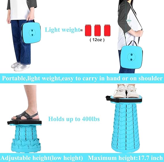 Square Collapsible Stool for Adults, Portable Folding Camping Seat, 400lbs