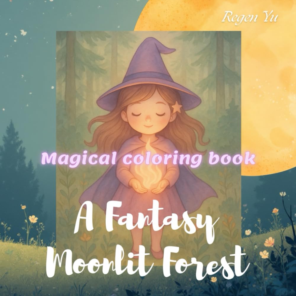 Simple Magical Coloring Book For Kids - A Fantasy Moonlit Forest