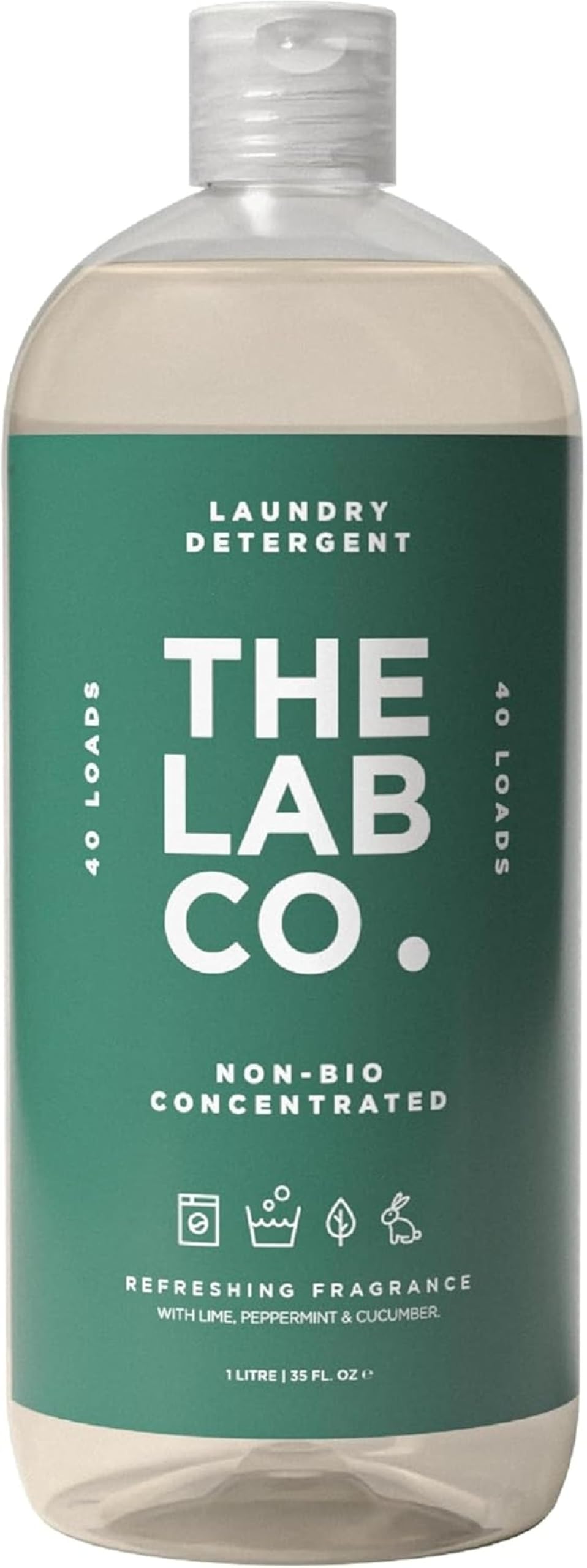 The Lab Co. Non-Bio Concentrated Laundry Detergent | 40 Loads, 1L | Hormone-kind Fragrance | Refreshing Lime, Peppermint & Cucumber Scent | Plant-Based, Vegan, Cruelty-Free, Sensitive Skin Safe