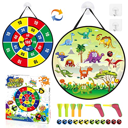 Dart Board for Kids, Dart Board Game Set with 12 Sticky Balls 2 Toy Guns 4 Dart Bullets 2 Hooks, Toys Gift for 3 4 5 6 7 8 9 10 11 12 Year Old Boys Girls, Safe Indoor Outdoor Party Games -26 Inches