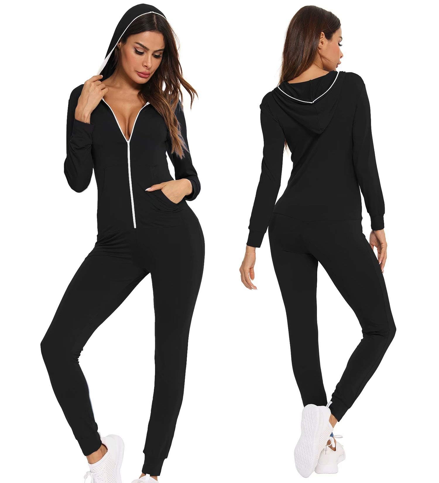 Womens Pajamas Jumpsuits Zip-up Hoodie Union Jumpsuit Romper Long Sleeve Sexy Onesie Bodysuits One Piece Sleepwear