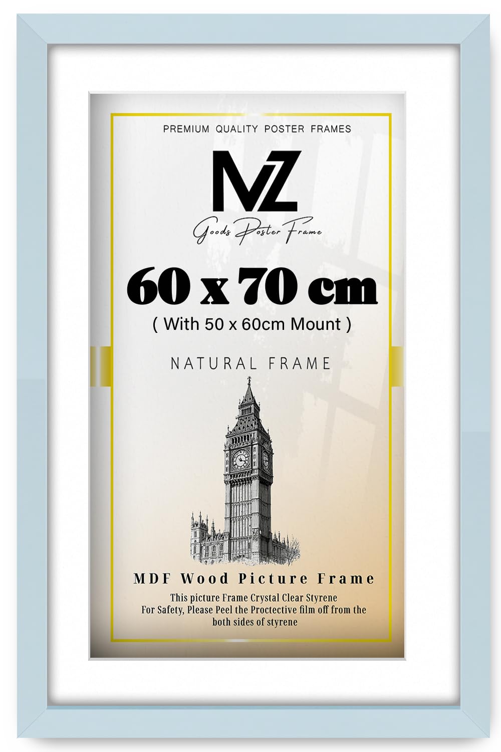 MZ GOODS | MDF Premium Decorative Frame (60 x 70 cm) With (23.62 x 19.68 Inch) White Mount Hanging Display | 24 x 28 Inch Poster, Photo, Diploma, Certificate Frame [ Light Grey ]