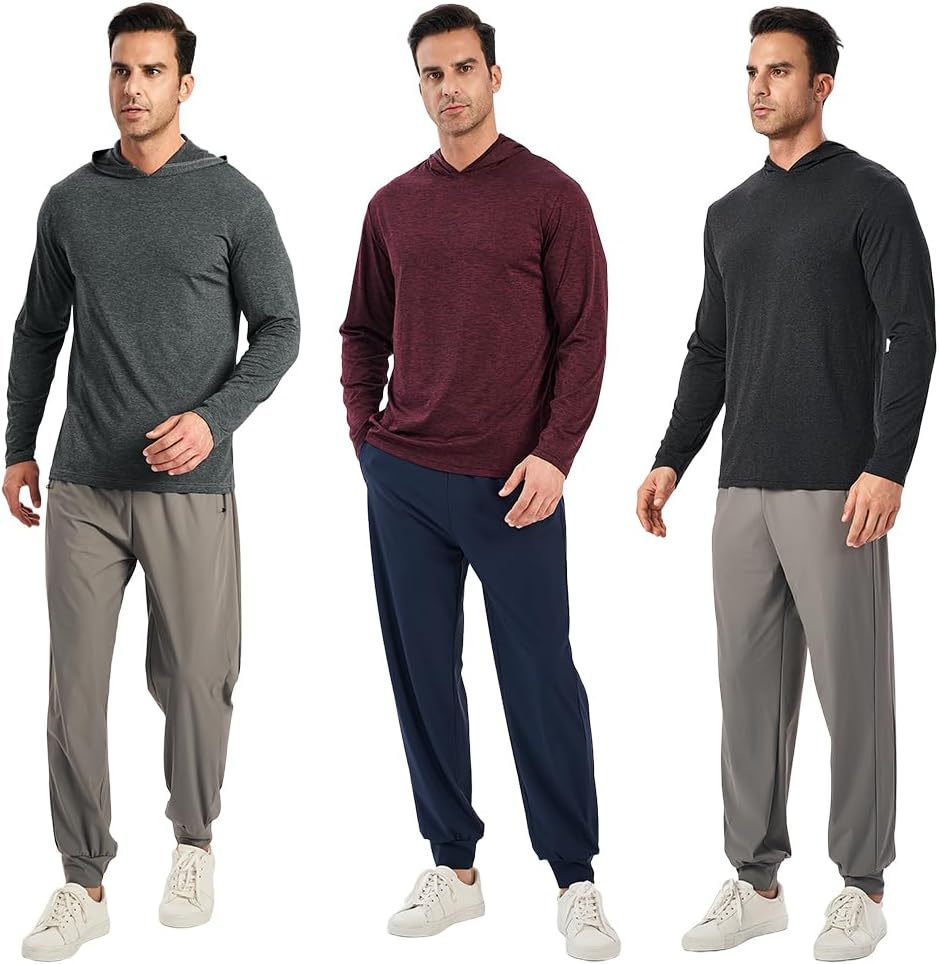 5 Pack Men's Lightweight Pullover Hooded Tees – Long Sleeve Sweatshirts for Gym, Running, Fishing - Image 4