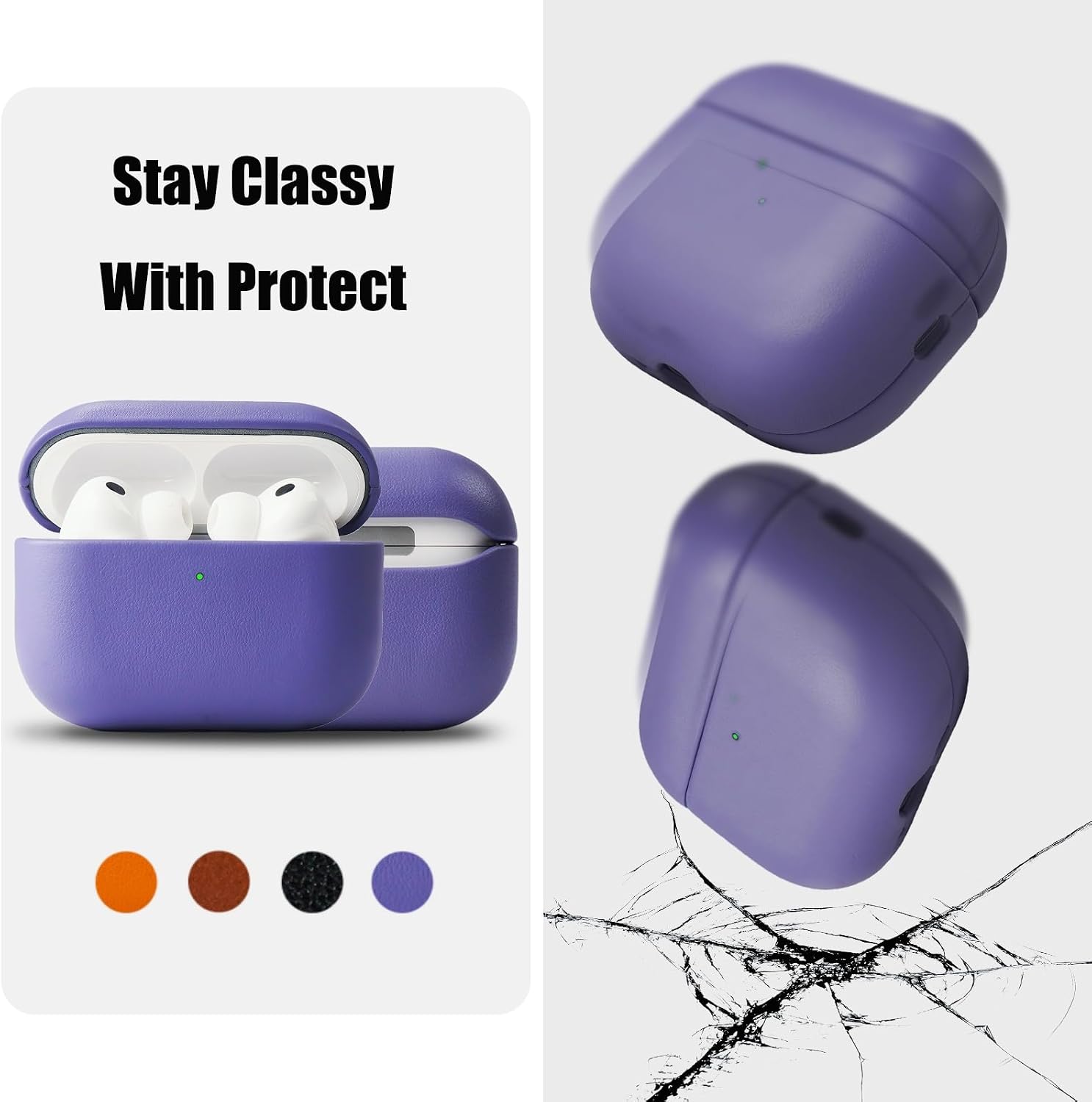 for AirPods Pro 3 (2025) 100% Genuine Leather Case,Full-Grain Leather Cover Case,Handmade Top,Shockproof Protective,Wireless Charging,for AirPods Pro 3rd Gen (Lilac, No Rope)