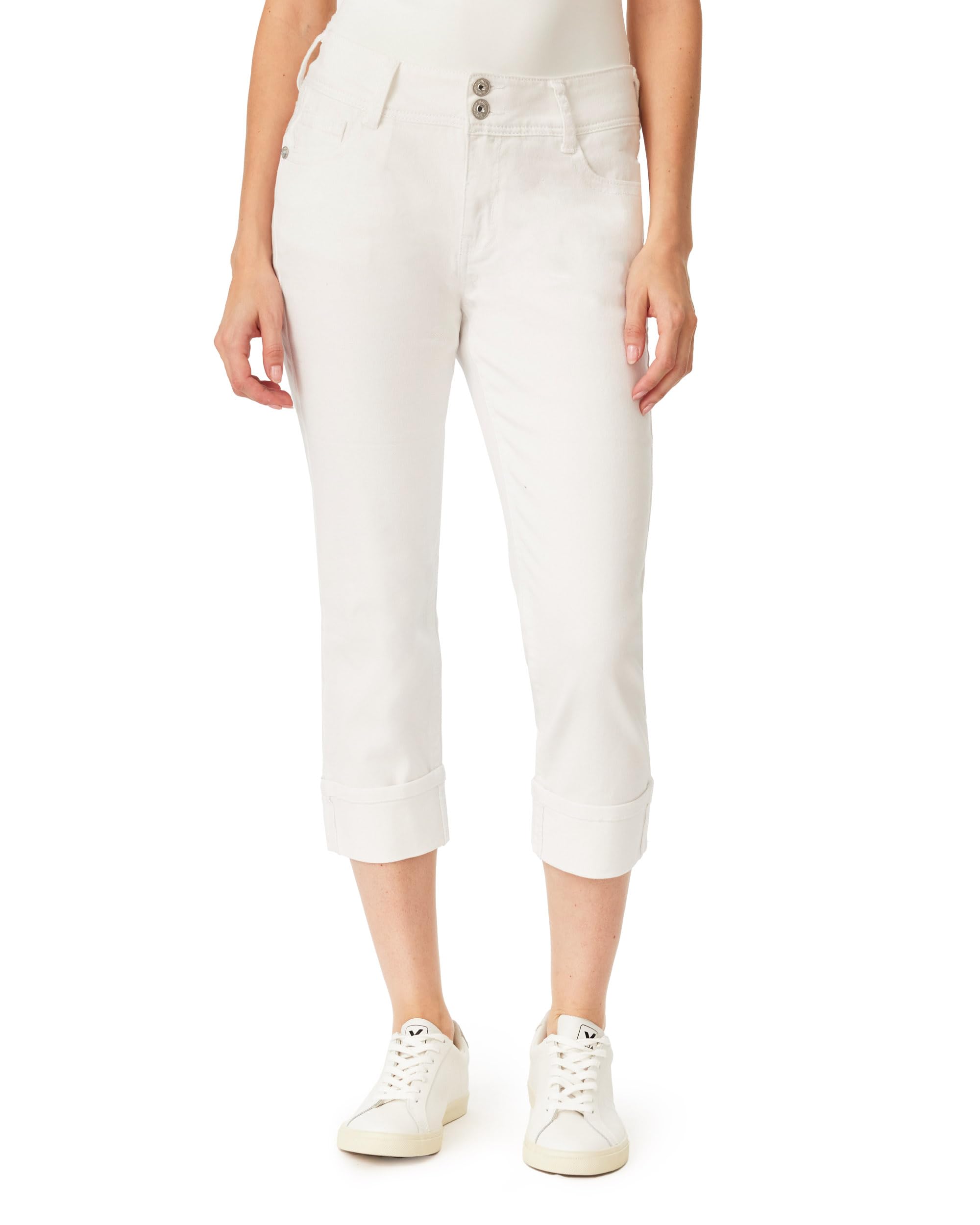 WallFlower Women's Luscious Curvy 23.5'' Crop Mid-Rise Insta Stretch Juniors (Standard and Plus) Jeans, White, 7