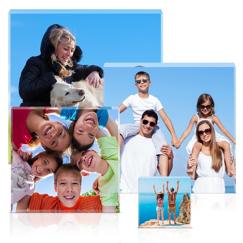 20x20cm Regalo Personalizado Placa de Foto en Acrílico Transparente. Cuadro foto, Placas Bloques Portafotos. Regalos Únicos para Familia, Amigos y Pareja. Perfecto para Cumpleaños, Aniversarios | Bloque conmemorativo individual de acrílico transparente pe