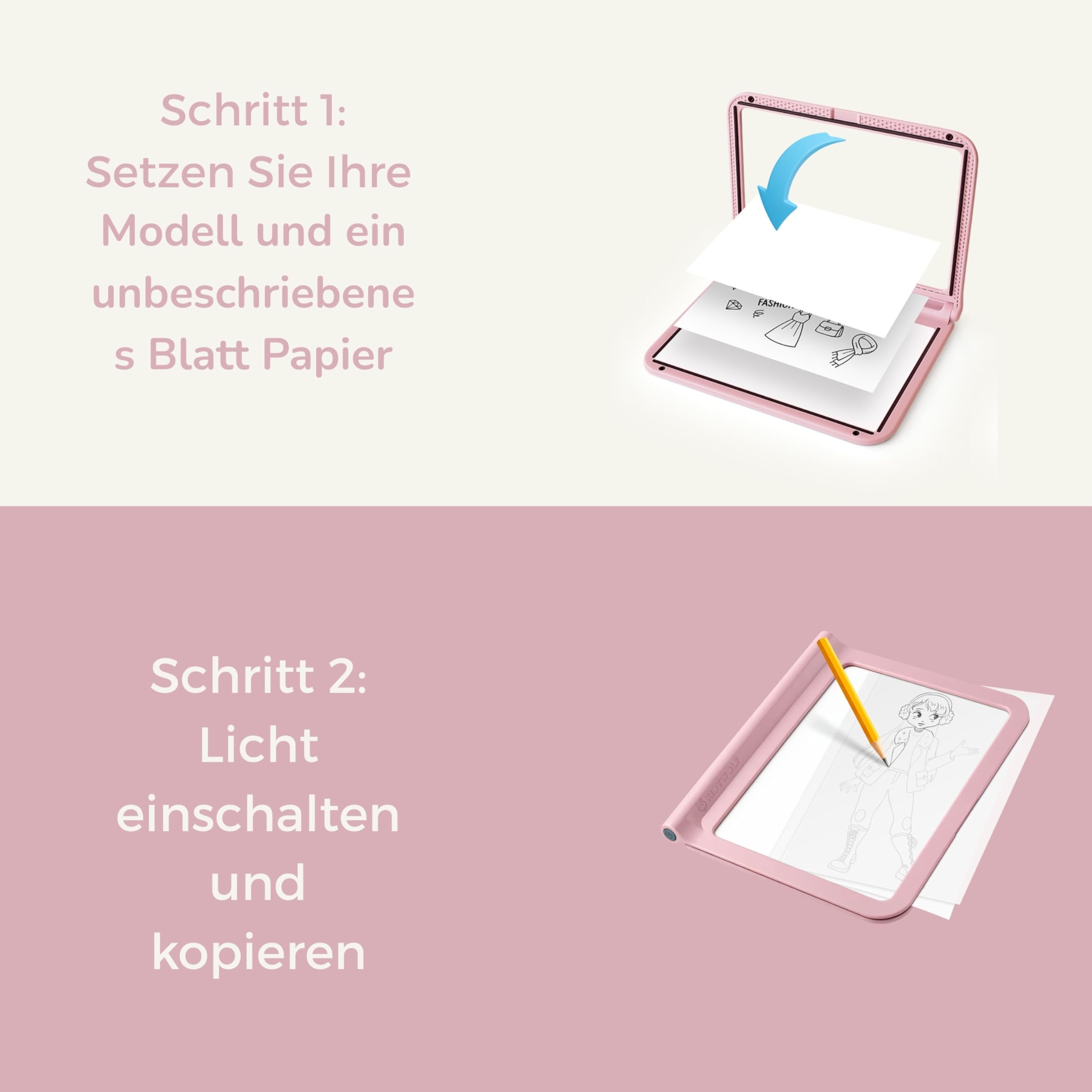 KIDYWOLF - KIDYDRAW PRO FASHION - Leuchttisch Kinder & Modedesign Set - LED Zeichentafel Wiederaufladbar - Maltafel für kleine Stylisten ab 5 J.