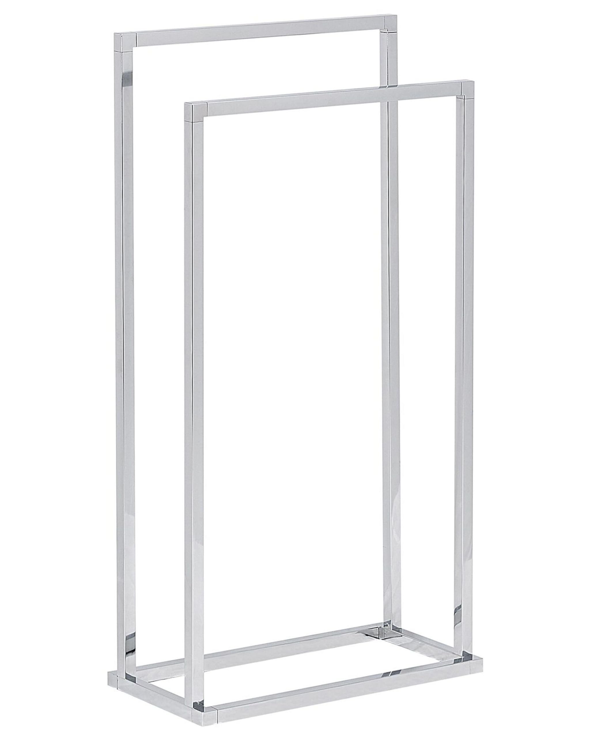 Toallero de Acero Plateado Brillante 2 rieles Accesorios de baño Estante de Almacenamiento de Toallas de pie diseño Moderno Recreo