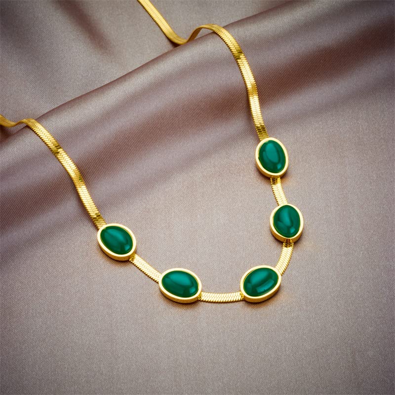 Image of Havilah Necklace for Women Stainless Steel Oval Green Crystal Pendant Necklace