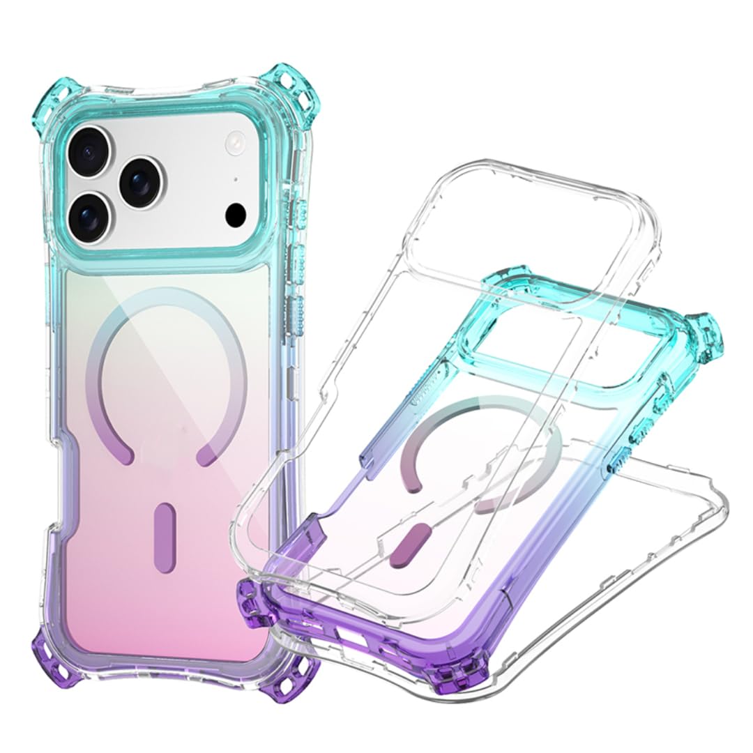 3-in-1 Schutzhülle mit Vier-Ecken-Airbag, stoßfest, magnetisch, Farbverlauf (für iPhone 16 Plus/Hellblau-Lila)