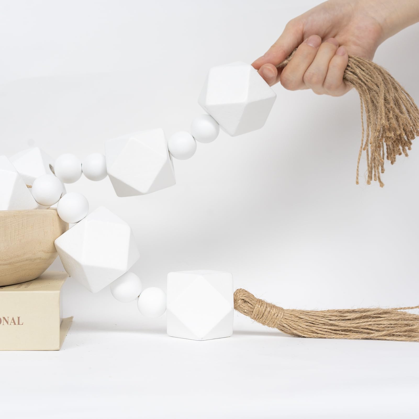 Photo 1 of RUIRUICO Extra Large Wood Bead Garland, White, 27 Inches