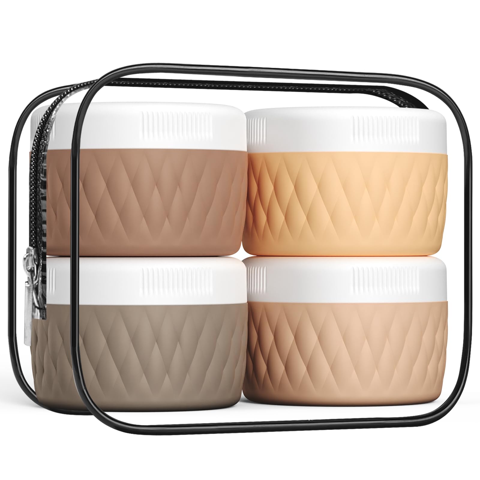 Kuangre Travel Containers for Toiletries, Silicone Cream Jars BPA-Free, TSA Approved 2oz Travel Size Containers, Leak-proof Silicone Jars with Lid for Cosmetic Face Hand Body Cream (4 Pack)