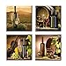 GOUPSKY Art - Vintage Red Grape Wine in Bottle Cups Wall Art Pictures Paintings Kitchen Giclee Canvas Prints Stretched Framed Wall Art Home Decoration Dining Room 4pcs/Set