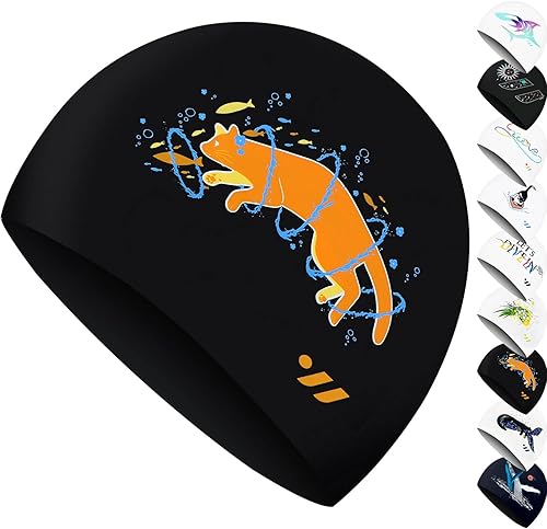 SWAVE Unisex Adulto Cómodo Durable Impreso Impermeable Silicona Swim Cap