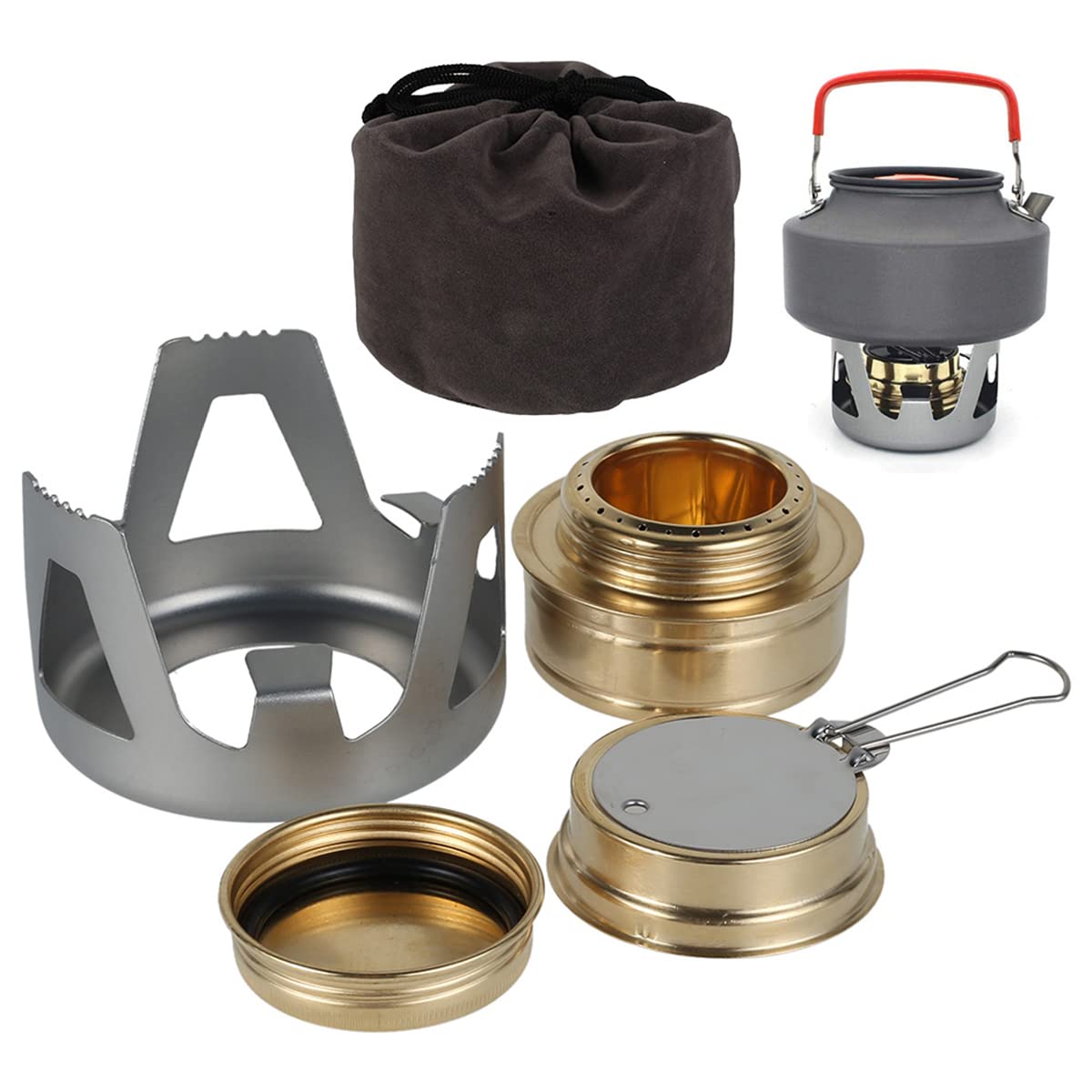 Portable Alcohol Stove with Sealing Cover and Fire Extinguishing Cover, Mini Lightweight Brass Spirit Burner with Aluminium Stand for Backpacking Hiking Outdoor Camping Picnic Cooking