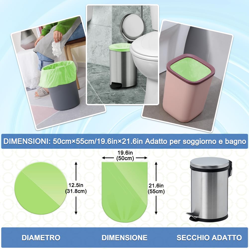 XUXRUS 100 Pezzi Sacchetti Immondizia 15 Litri, 50×55cm, Sacchetti Spazzatura Piccoli, Sacchi Rifiuti, Verde, Antistrappo, Resistenti, Alta Qualità per Bagno, Cucina, Soggiorno