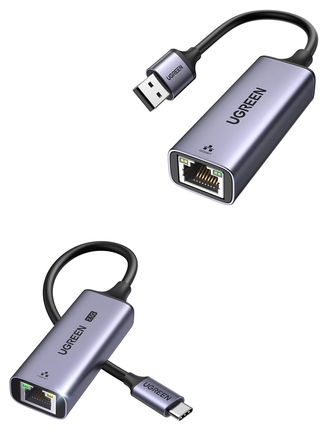 UGREEN USB C to Ethernet Adapter 2.5Gb Bundle with USB to Ethernet Adapter 1Gb