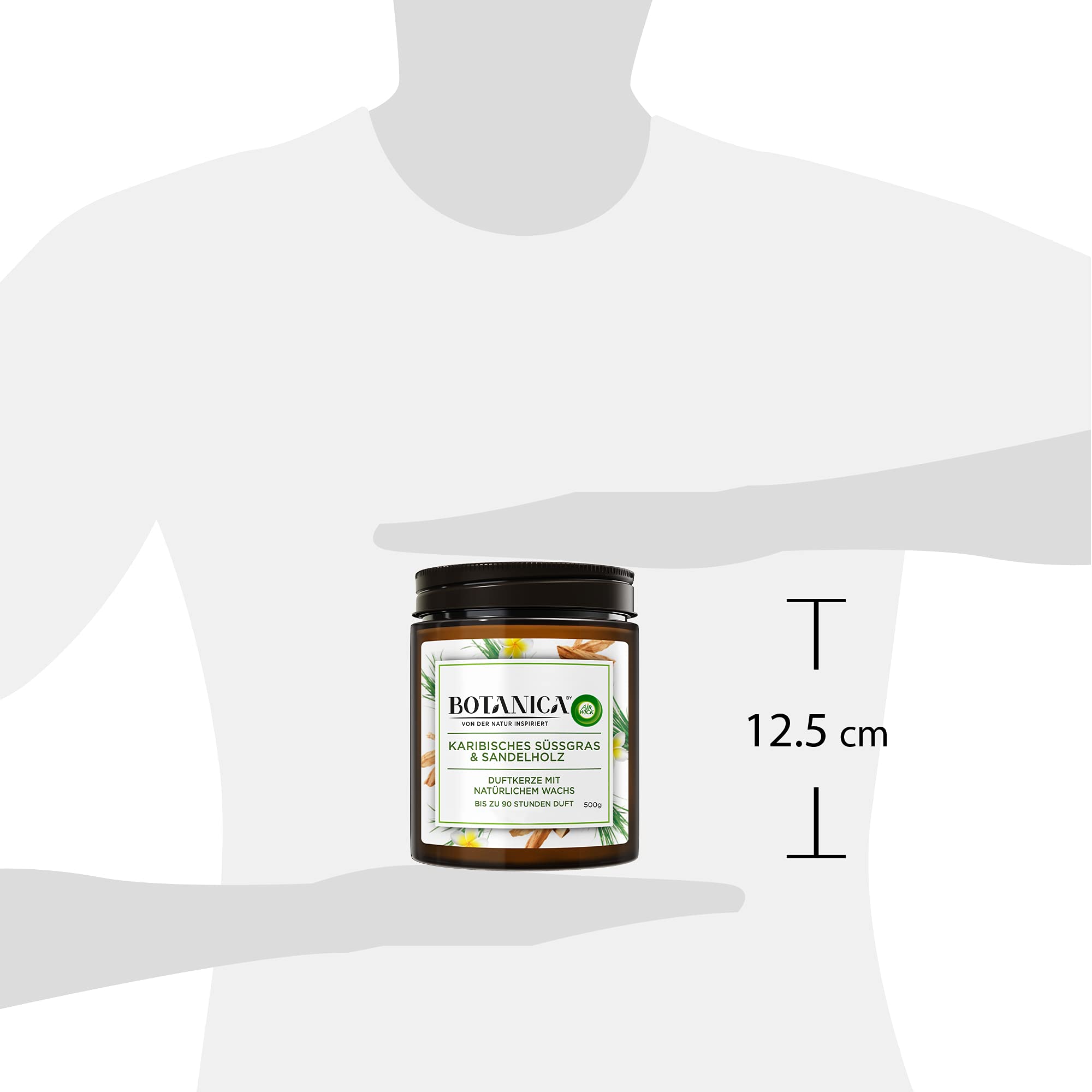 Botanica by Air Wick Świeca zapachowa – zapach: słodka trawa i drzewo sandałowe – zrównoważona produkcja z naturalnych składników – 500 g świeca w słoiku, 3185467, brązowa