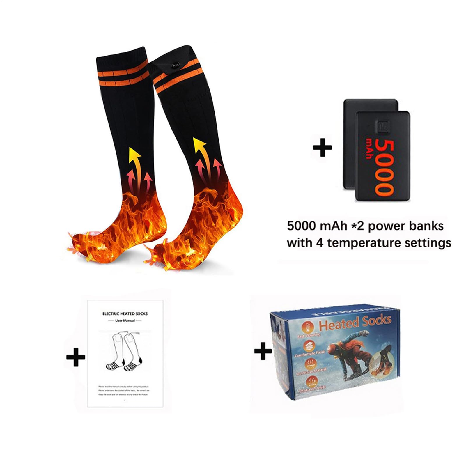 Calcetín eléctrico – Tamaño 36-46, batería recargable de 5000 mAh, calcetines calefactados con control de aplicación, calentadores de algodón, calcetines de esquí, senderismo, camping, correr, caza