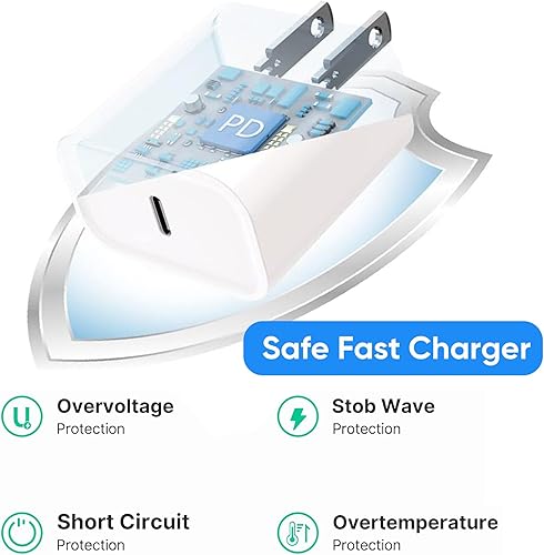 Miniatura 5 de Cargador rápido para iPhone de carga rápida, paquete de 3 [certificado Apple MFi] Cargador rápido para iPhone con carga rápida PD USB-C, bloques en