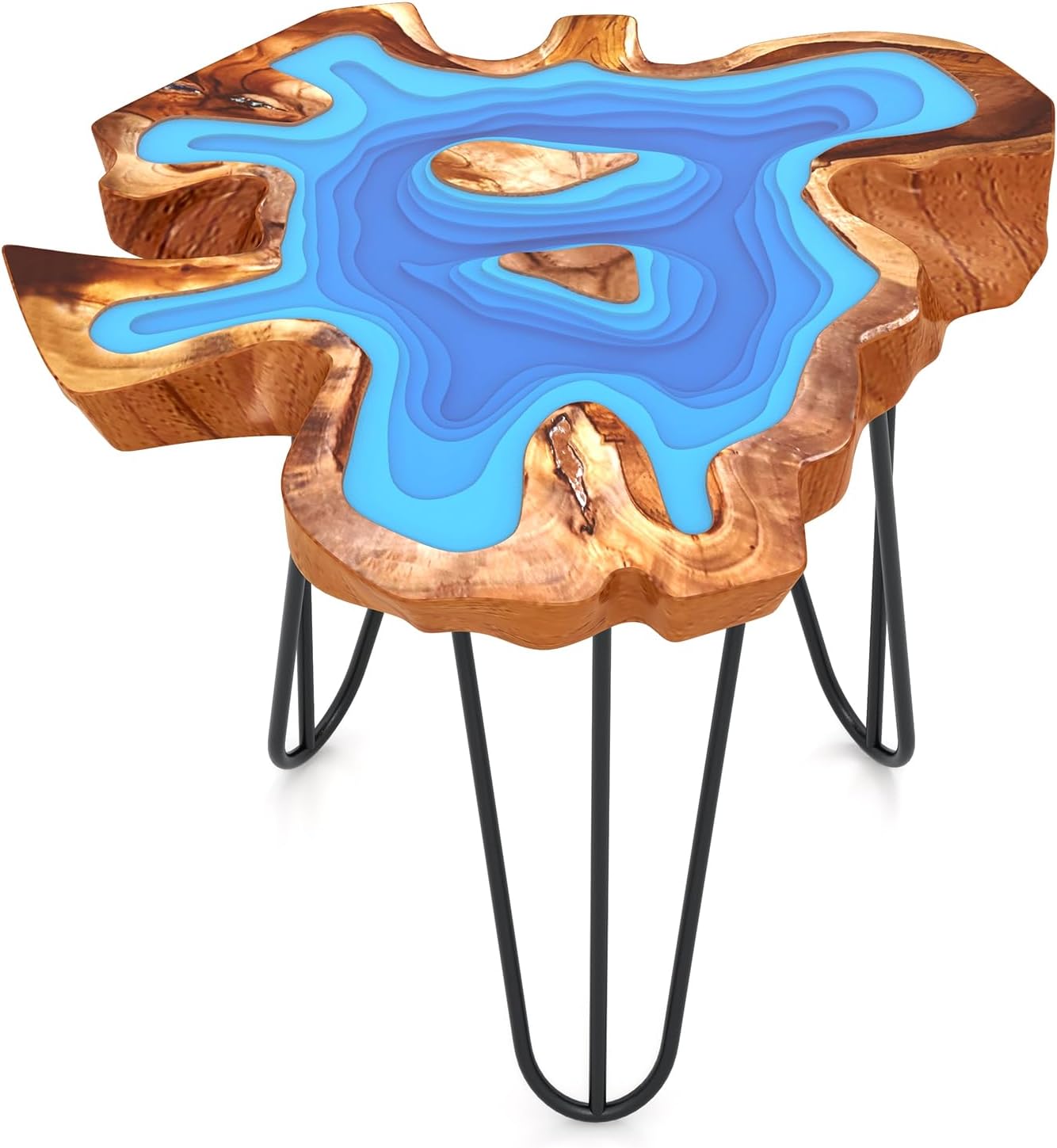 Giantex 21” Teak Wood Outdoor Side Table Epoxy Resin End