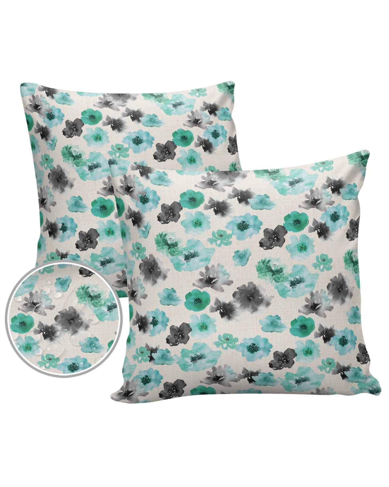 LEOKOTI Teal Black Spring Floral Outdoor Pillow Covers 18