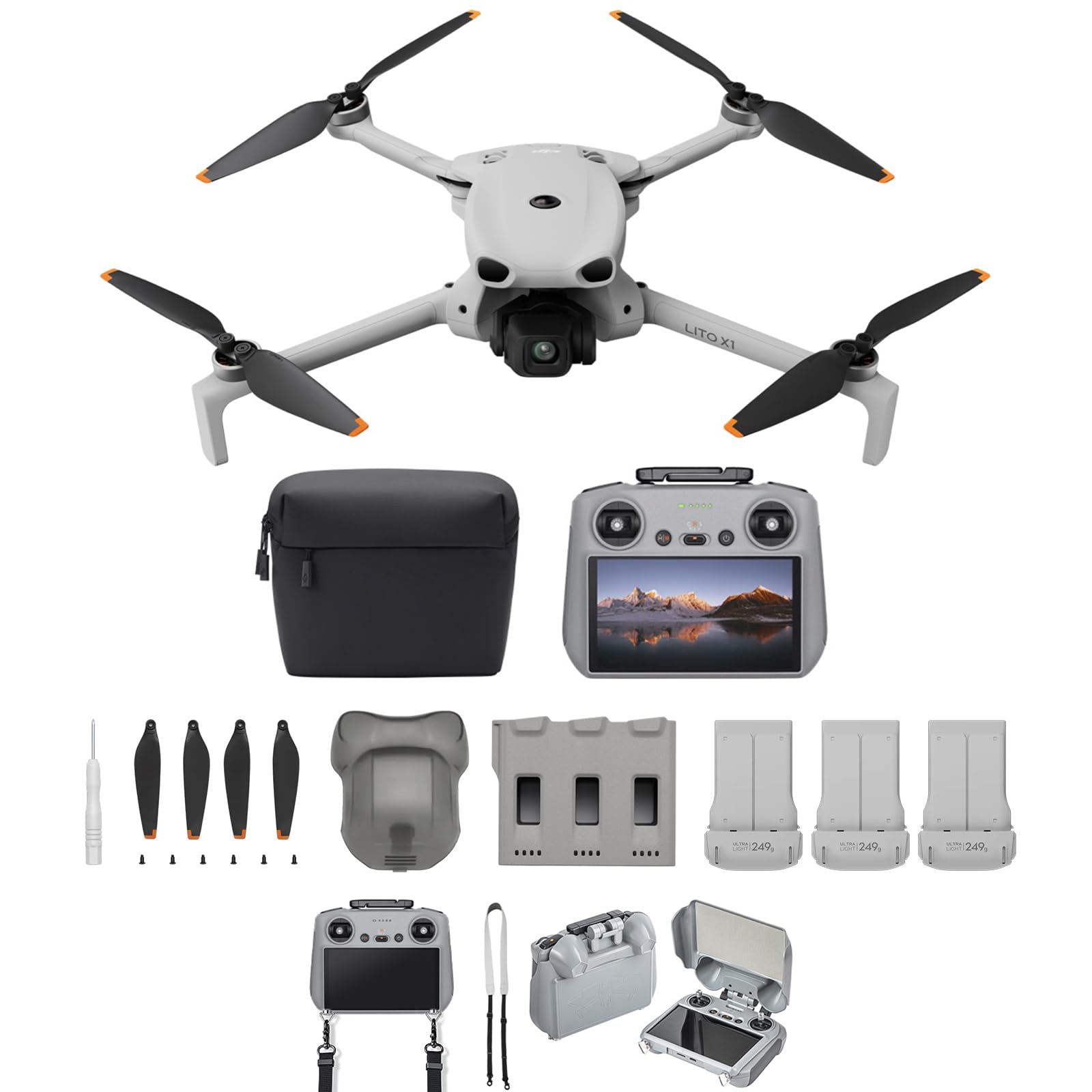 DJI Lito X1 Combo Fly More Bundle, drone con fotocamera 4K, rilevamento degli ostacoli, ActiveTrack, sensore da 1/1,3 pollici, 3 batterie, C0 (Caricatore + Kit di Pulizia + Luci x2)