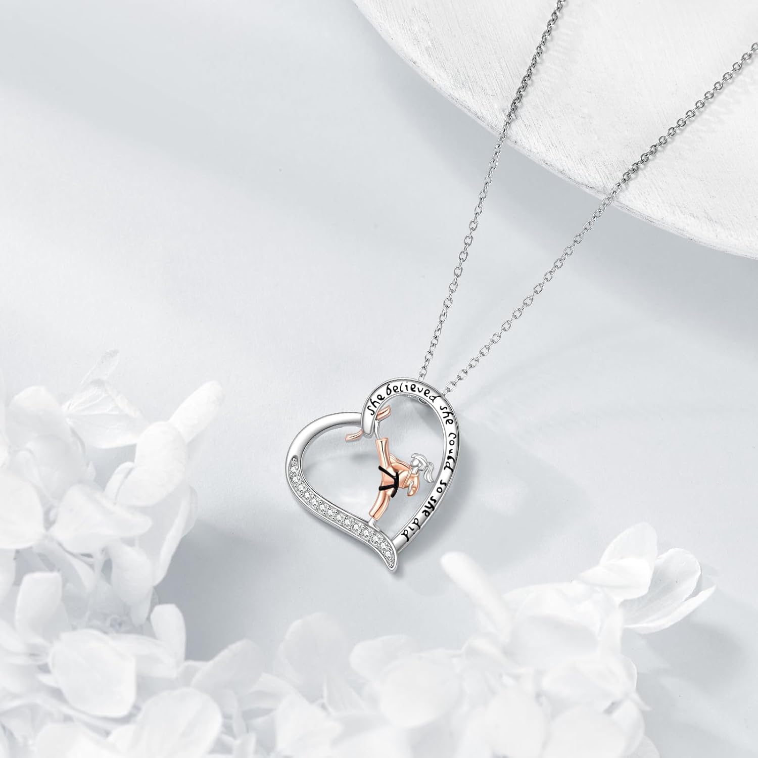 Karate/Boxing/Horse/Basketball/Skating/Soccer/Volleyball Necklace for Women Sterling Silver Heart Necklace Sport Jewelry for Women