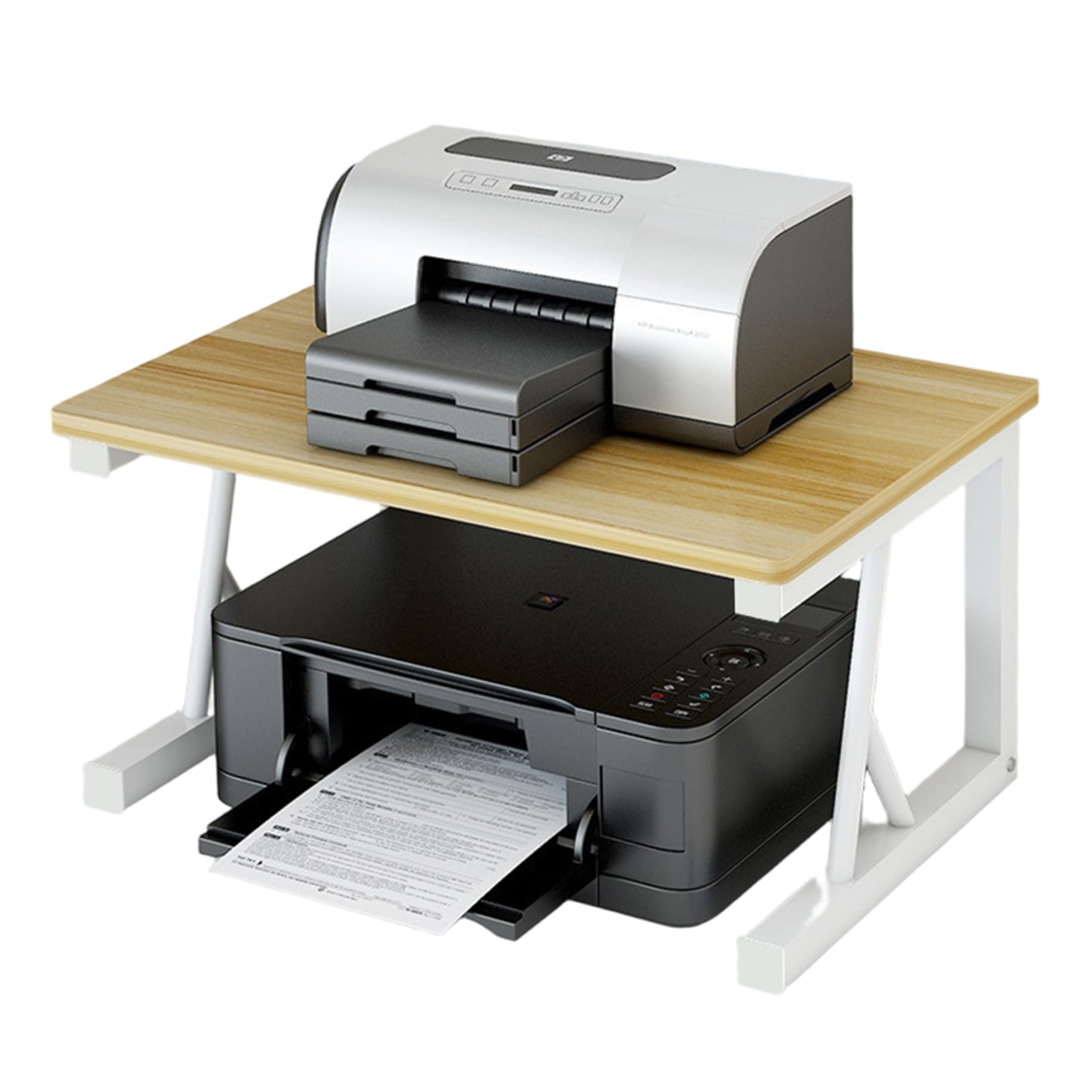Soporte para impresora de 2 niveles para escritorio, estante de escritorio con marco de acero resistente, organizador de ahorro de espacio para oficina y hogar, almacenamiento debajo del monitor