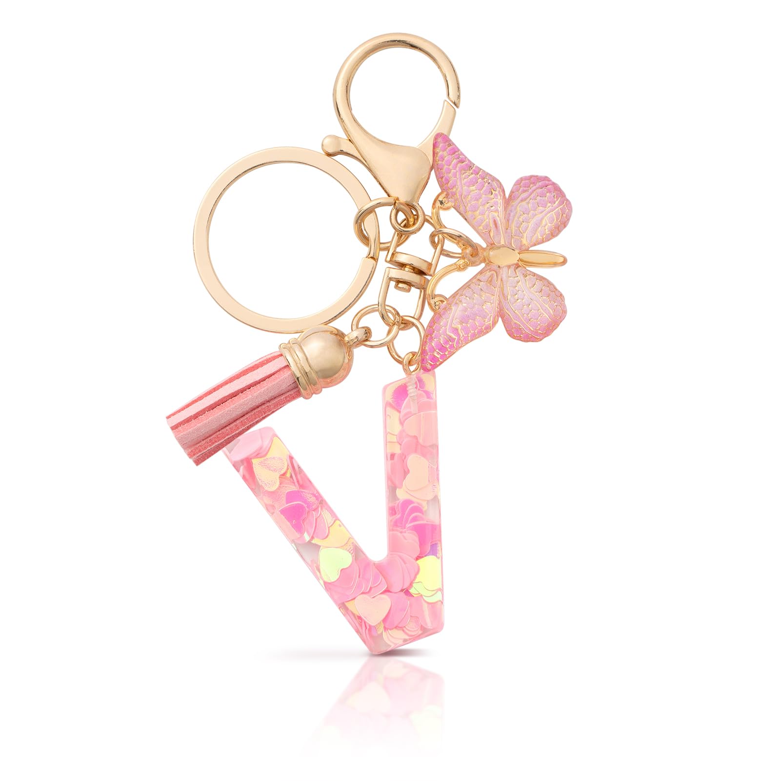 CHUQING Schlüsselanhänger Buchstabe Mädchen Schlüsselanhänger mit Anfangsbuchstaben Anhänger Schlüssel Letter Keychain für Frauen Damen Rosa V