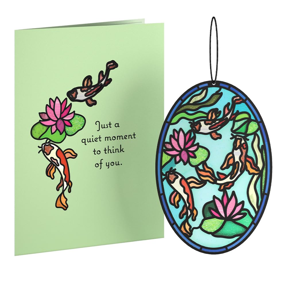 Lovepop Everyday Suncatcher Card for Her and Him - 3D Greeting Cards for Boys, Girls, Men, Women - Quiet Moment Koi Pond - 5" x 7" Fish Card - Blank