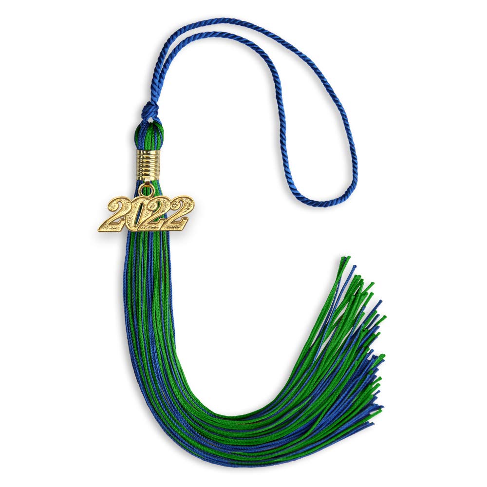 Endea Graduation Mixed Double Color Tassel with Gold Date Drop (Royal Blue/Green, 2022)