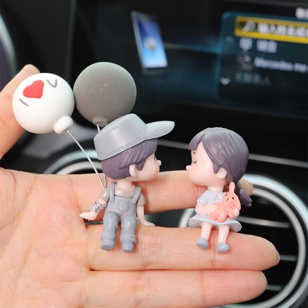 Cute Couple Doll Ornaments, Small Cartoon Car Dashboard Figure Decorations, Lovely Kiss Couples Figurines Balloon Ornaments Gifts for Wedding, Valentine's Day, Birthday, Home Office Decor (Gray)